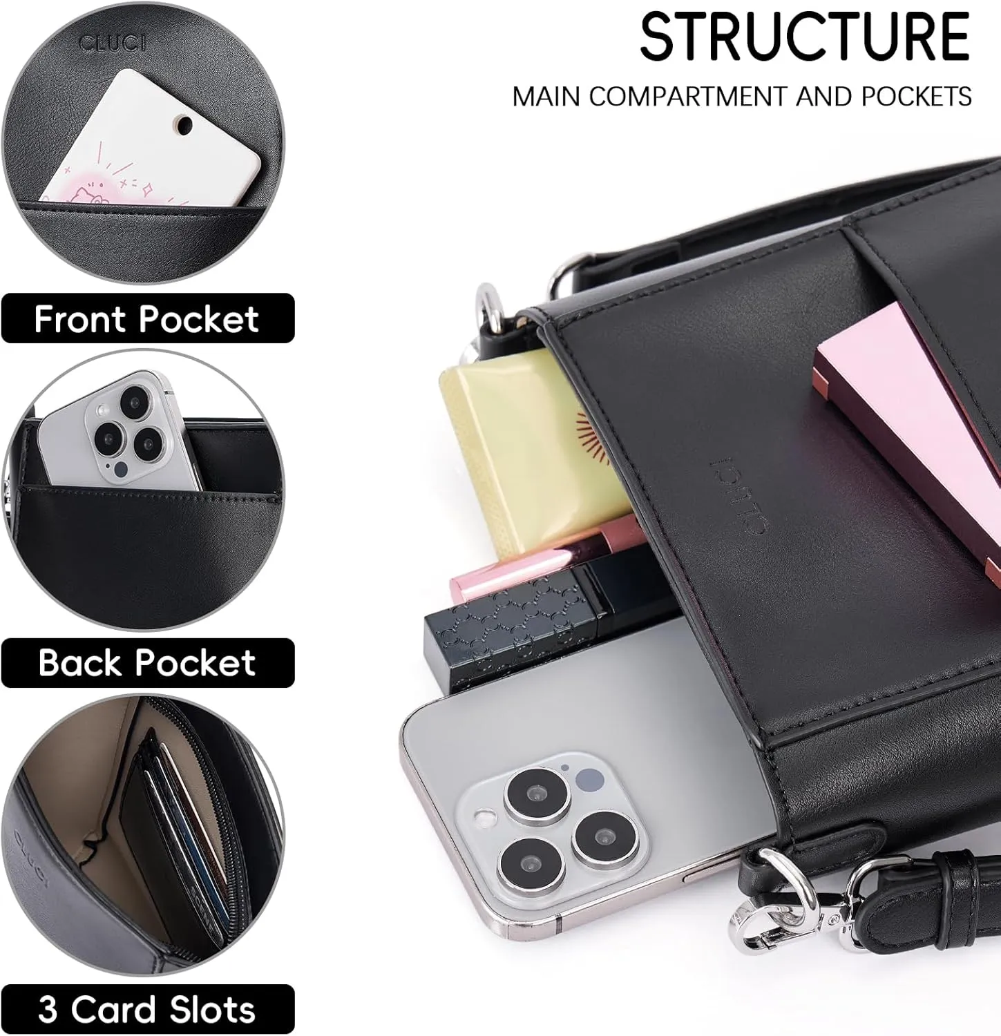 CLUCI Small Crossbody Bags for Women Trendy PU Leather Cell Phone Purse Wallet with Adjustable Strap