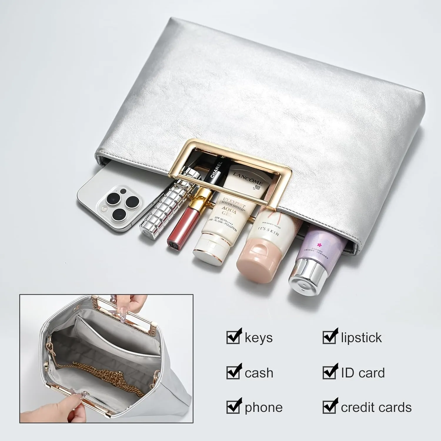 Clutch Purses for Women, Dressy Evening Crossbody Bag, Ladies Vegan Leather Wedding Party Shoulder Handbag
