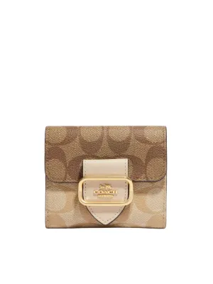 Coach Small Morgan Wallet In Blocked Signature Canvas Light Khaki/Ivory Multi