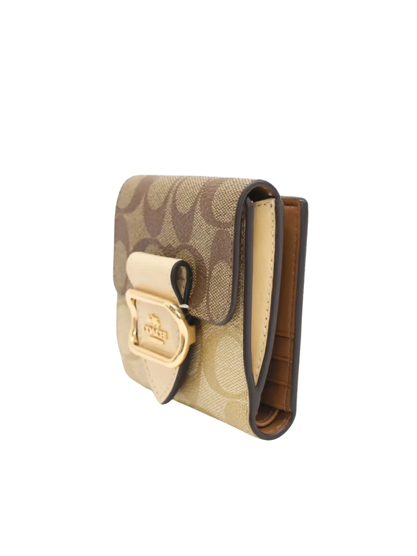 Coach Small Morgan Wallet In Blocked Signature Canvas Light Khaki/Ivory Multi