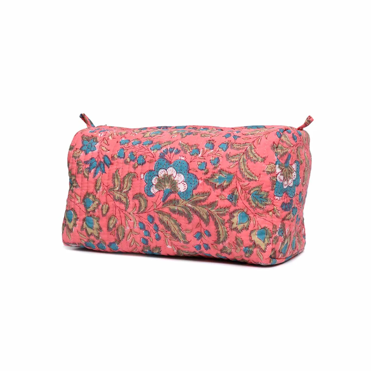 COCKSCOMB BLOCK PRINT PINK QUILTED TOILETRY POUCH