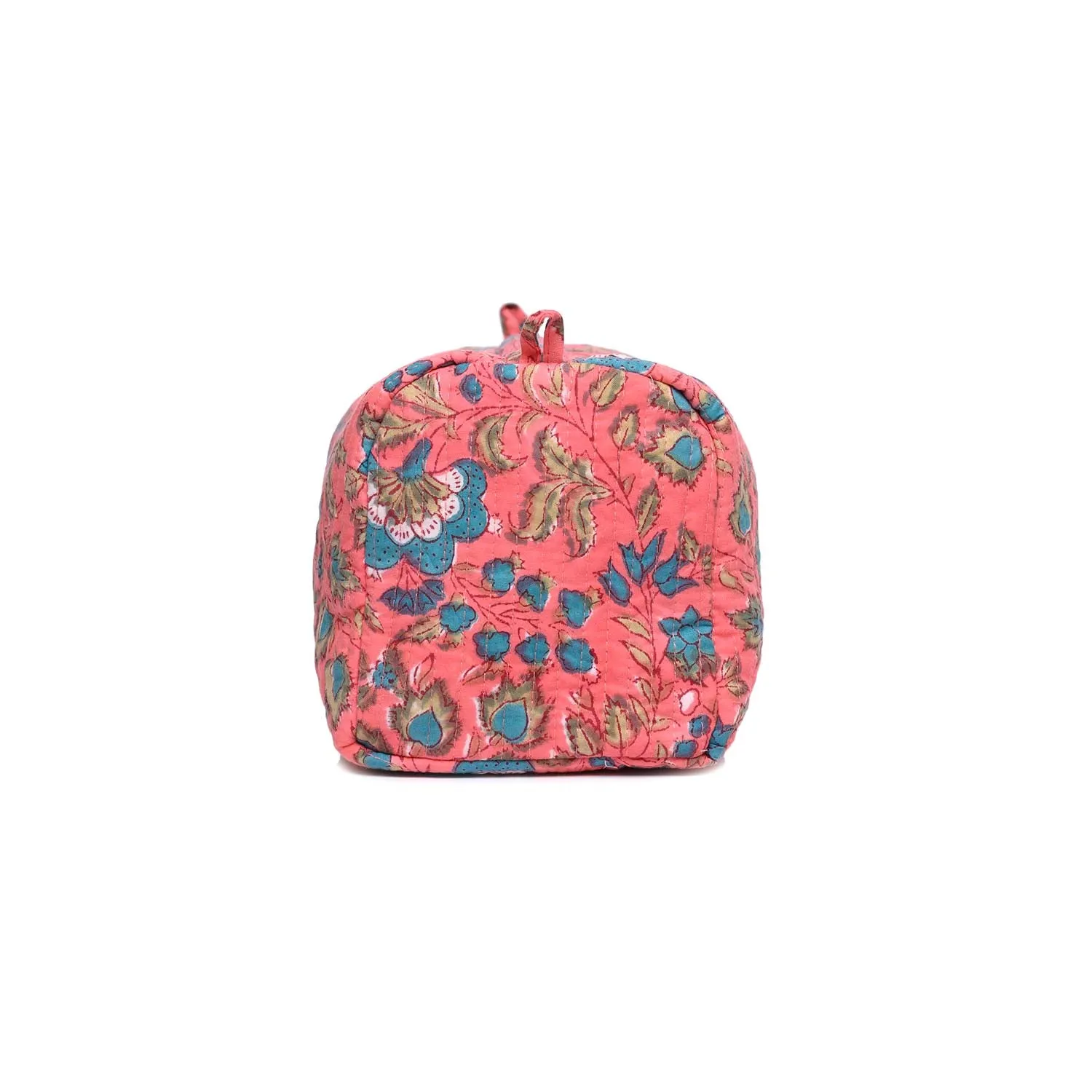 COCKSCOMB BLOCK PRINT PINK QUILTED TOILETRY POUCH
