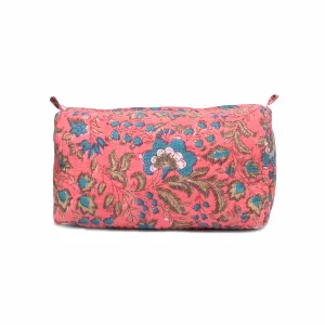 COCKSCOMB BLOCK PRINT PINK QUILTED TOILETRY POUCH