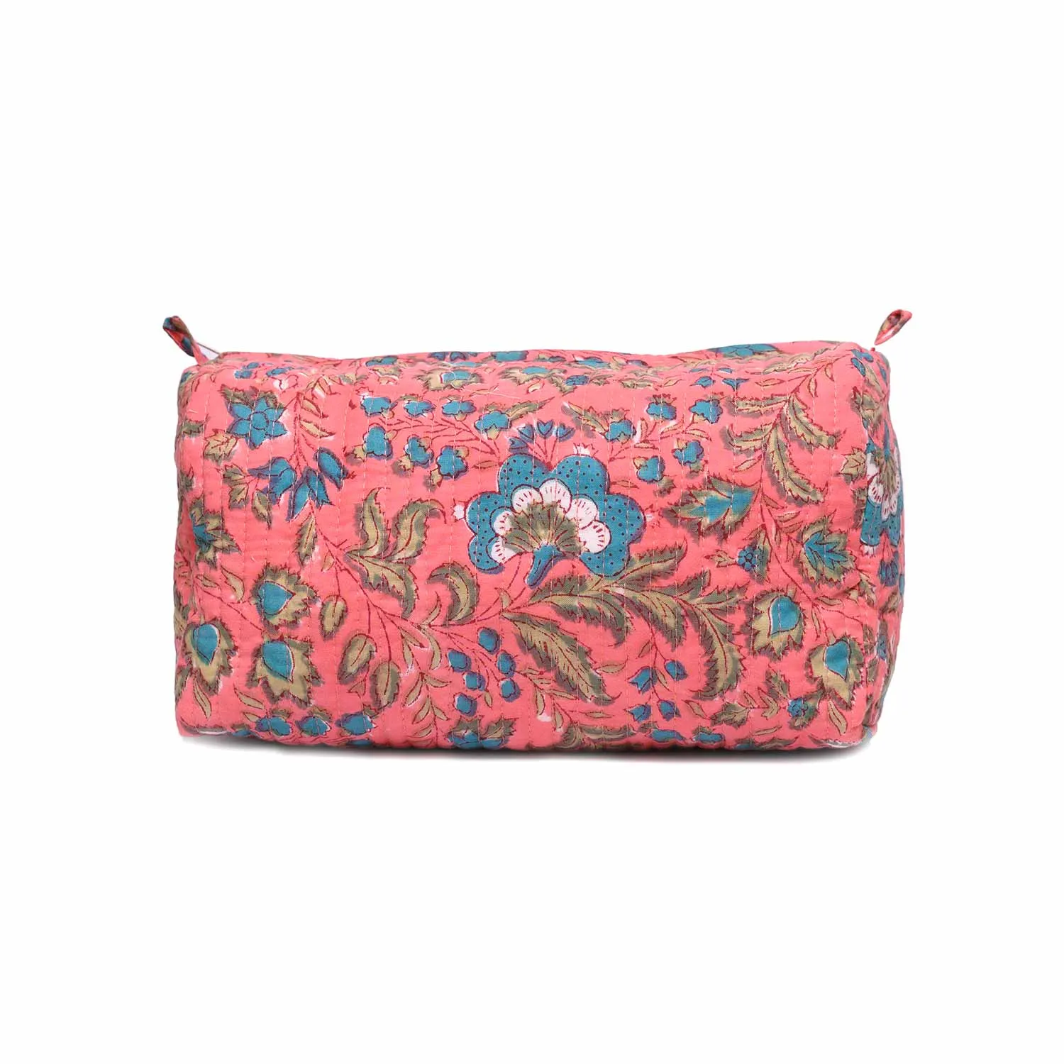 COCKSCOMB BLOCK PRINT PINK QUILTED TOILETRY POUCH