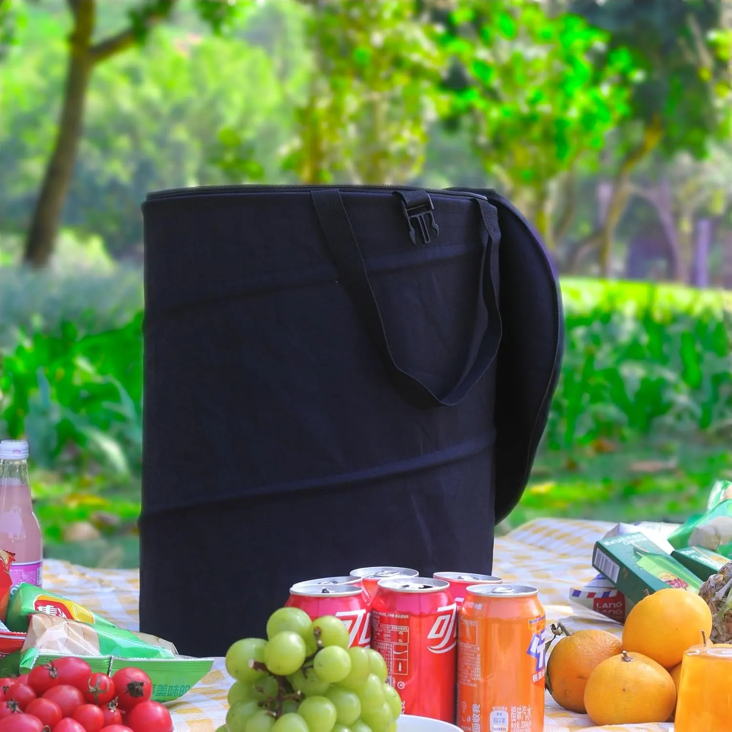 Collapsible Trash can with lid,Foldable Camping Trash can,Pop-up Trash can with lid,Outdoor Trash can with lid,Clothes and Toys Recycle bin,Thickened, Solid, Durable,Attached Hook (Black)