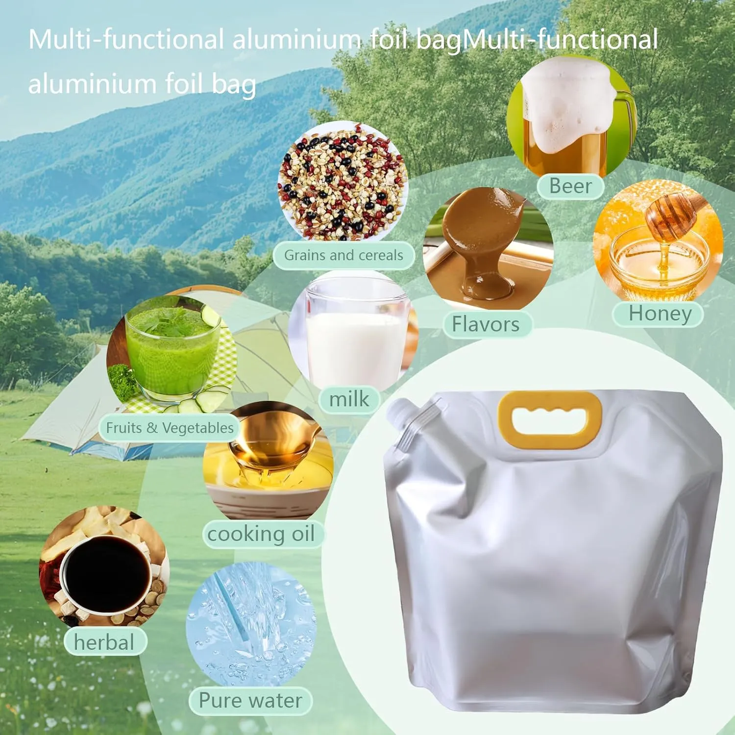 Collapsible Water Container Bag,Bpa Free Food Grade Aluminum Foil Storage Jug for Honey Storage, Drinking Water or Beverage Storage or Camping Hiking(1.32Gallon/5L)