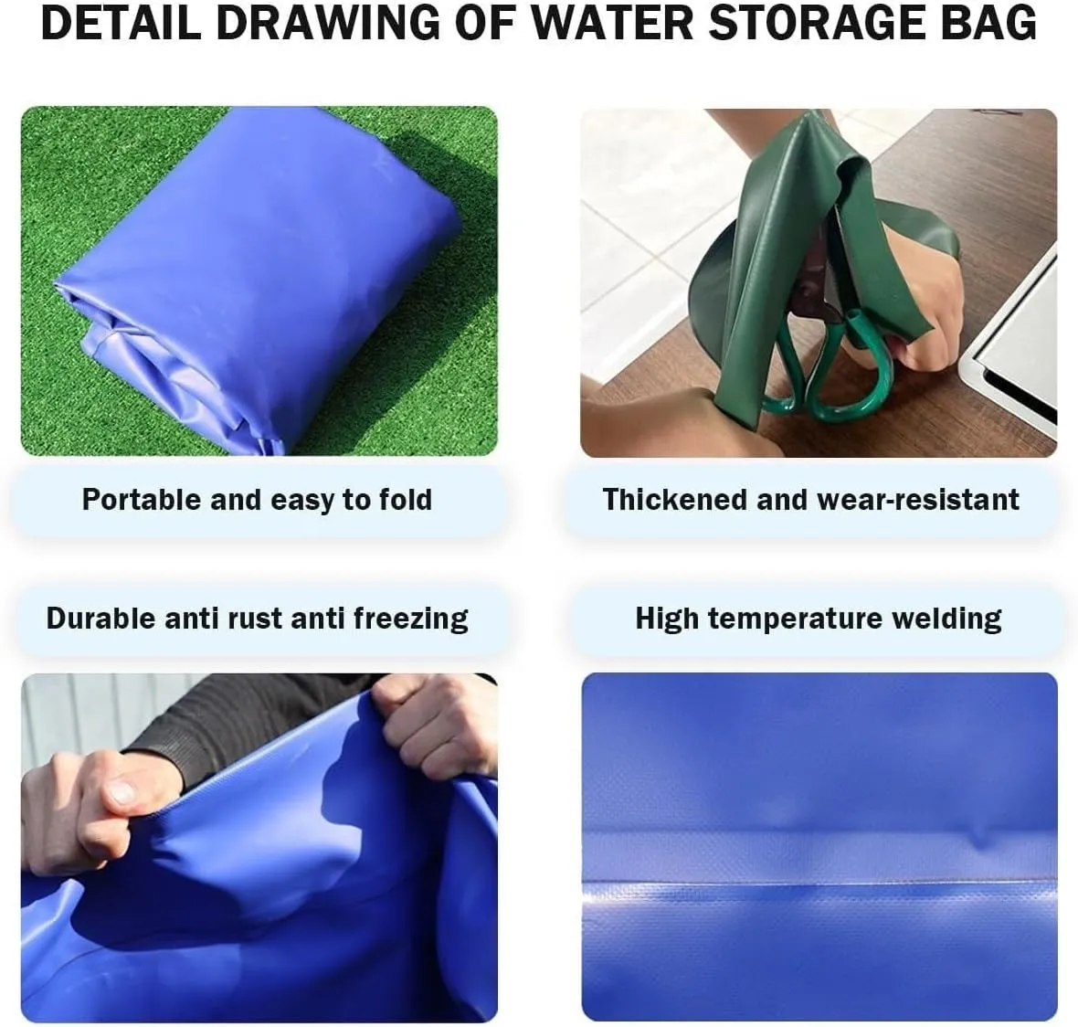 Collapsible Water Tank, Durable PVC Storage Bladder, Wear-Resistant & Leak-Proof, Portable for Outdoor Emergency (Blue, 3 * 2 * 0.85m)(Green,2 * 1.5 * 1m)
