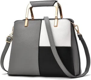 Color Block Handbag for Women - Stylish Top Handle Crossbody Bag - Large Casual Tote Purse (Grey)