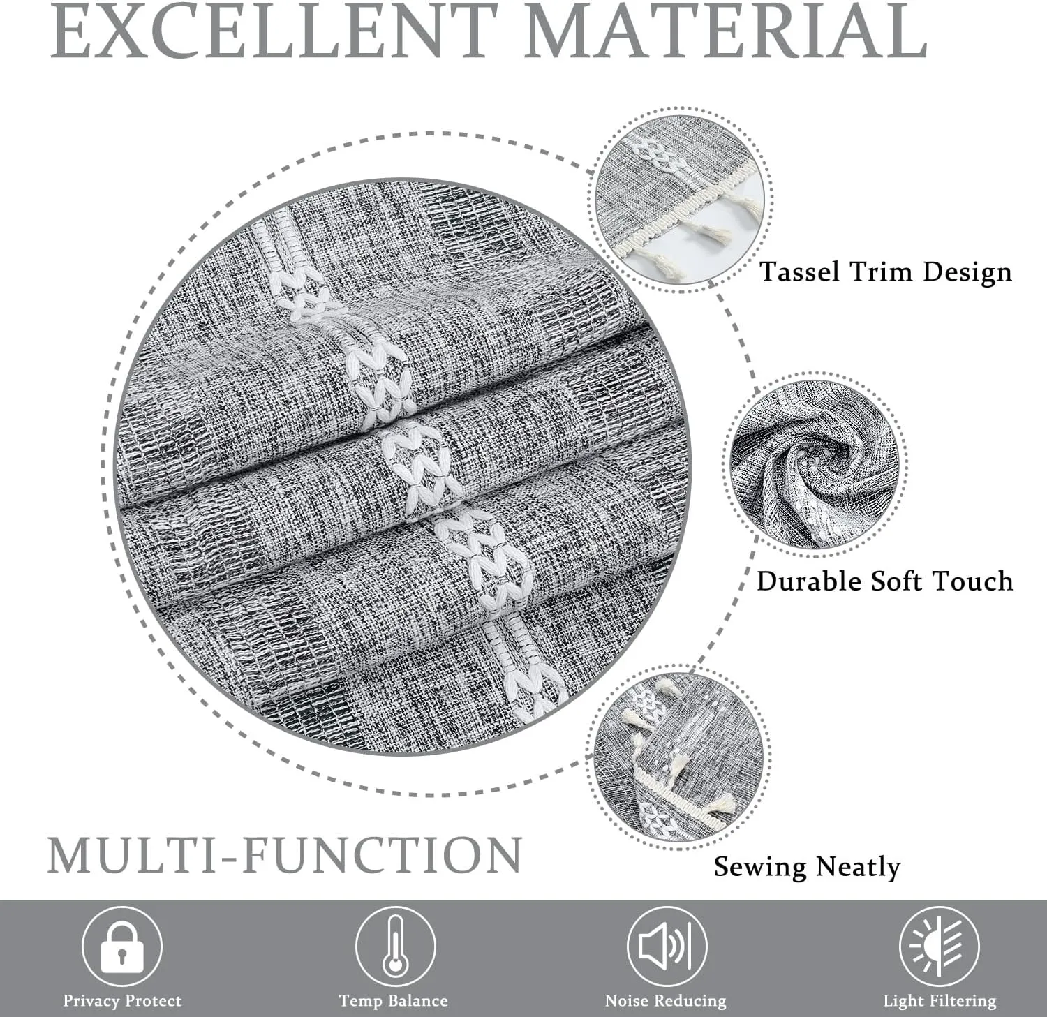 ColorBird Grey Curtains for Living Room 2 Panels Set, Linen Curtains 84 Inches Long, Boho Bedroom Room Darkening Curtains & Drapes, Embroidered Window Curtains for Dining Door Nursery Office