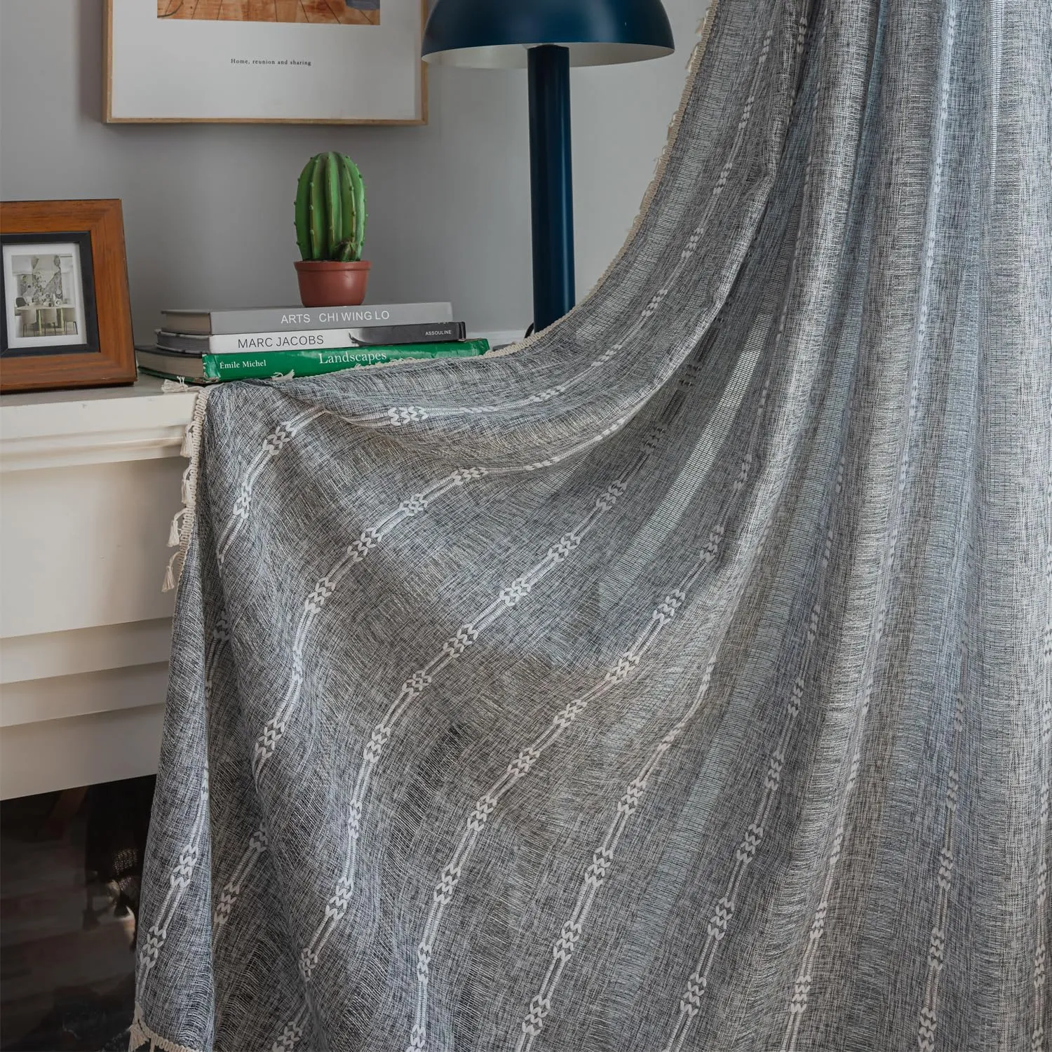 ColorBird Grey Curtains for Living Room 2 Panels Set, Linen Curtains 84 Inches Long, Boho Bedroom Room Darkening Curtains & Drapes, Embroidered Window Curtains for Dining Door Nursery Office