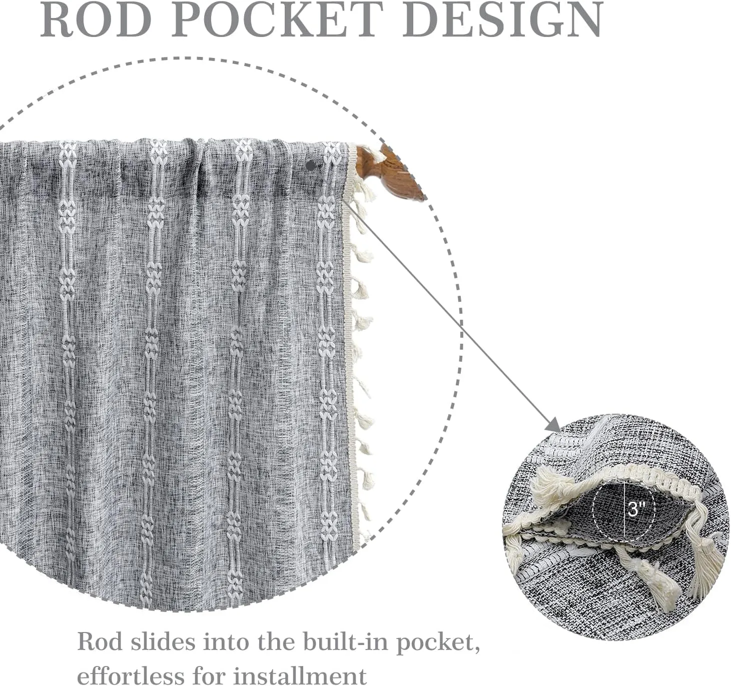 ColorBird Grey Curtains for Living Room 2 Panels Set, Linen Curtains 84 Inches Long, Boho Bedroom Room Darkening Curtains & Drapes, Embroidered Window Curtains for Dining Door Nursery Office