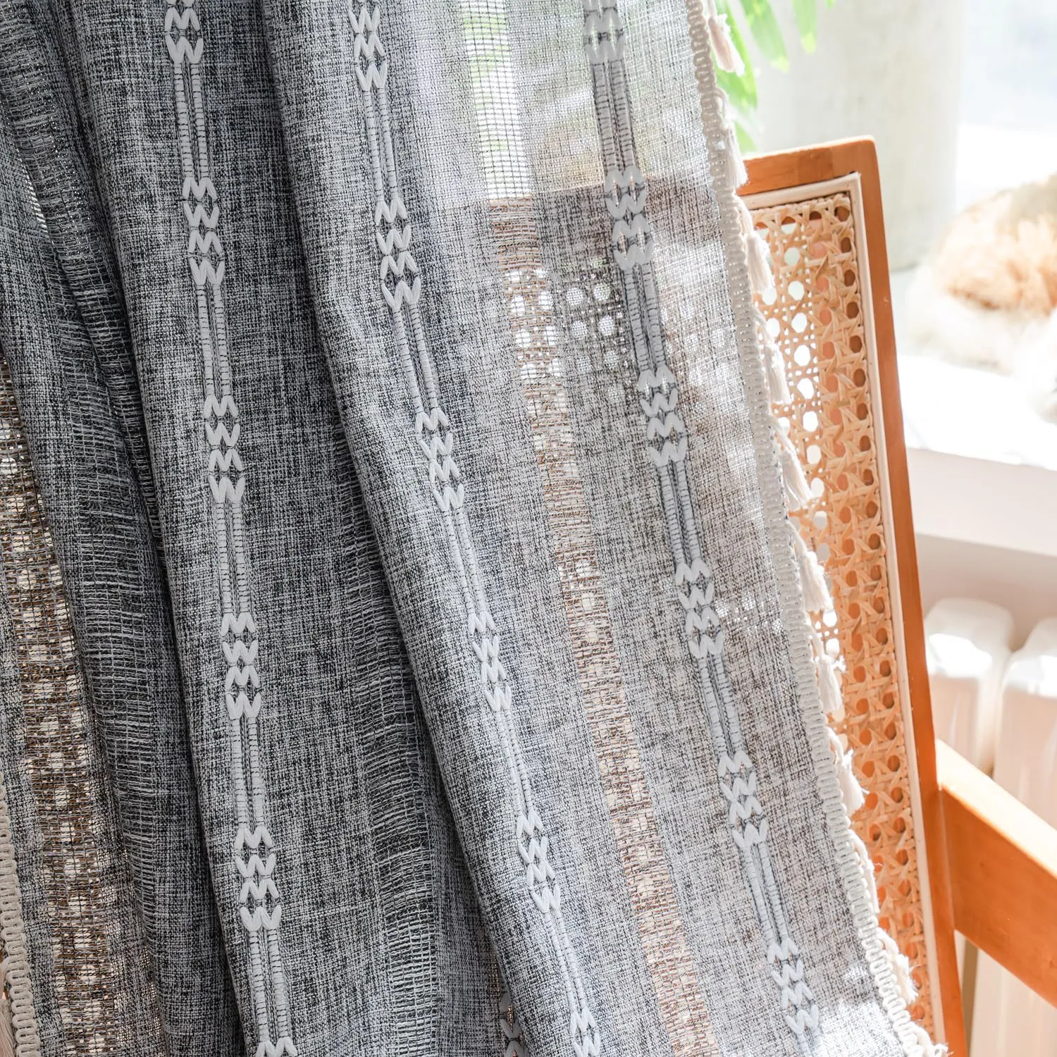 ColorBird Grey Curtains for Living Room 2 Panels Set, Linen Curtains 84 Inches Long, Boho Bedroom Room Darkening Curtains & Drapes, Embroidered Window Curtains for Dining Door Nursery Office