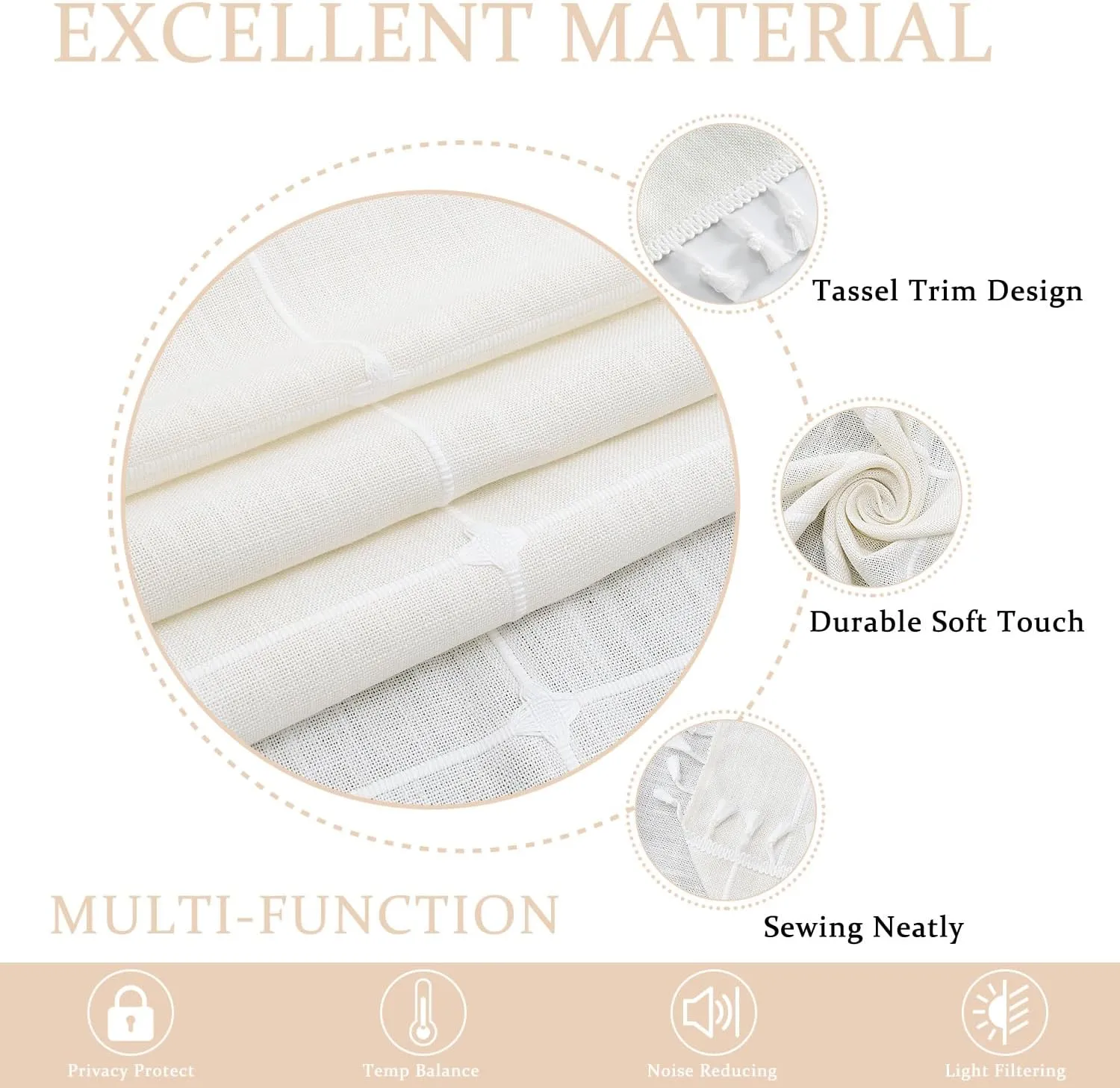 ColorBird White Curtains 84 Inches Long, 2 Panels Farmhouse Window Curtains for Living Room, Lattice Linen Darkening White Drapes for Dining Bedroom