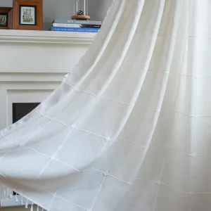 ColorBird White Curtains 84 Inches Long, 2 Panels Farmhouse Window Curtains for Living Room, Lattice Linen Darkening White Drapes for Dining Bedroom