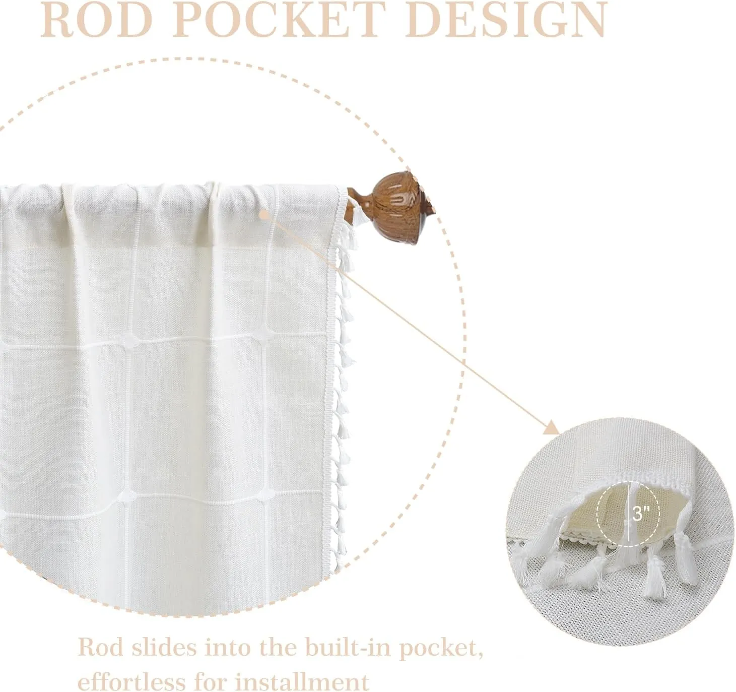 ColorBird White Curtains 84 Inches Long, 2 Panels Farmhouse Window Curtains for Living Room, Lattice Linen Darkening White Drapes for Dining Bedroom