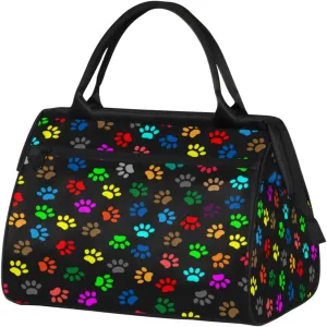 Colorful Animal Pets Dog Cat Paw Prints Travel Duffel Bag Sports Travel Duffel Bag Waterproof Durable Large Gym Tote Bag Weekender Overnight Bag for Women Travel Gym Yoga