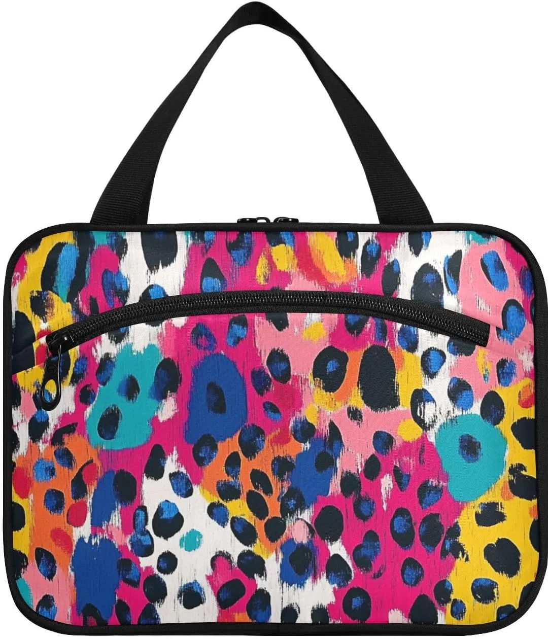 Colorful Animal Print Cheetah hanging travel bags with hook, designer chic toiletries bag for women traveling traveling estuche para guardar maquillaje M