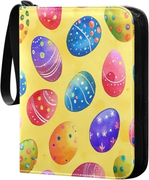 Colorful Eggs Card Binder with 50 Removable Page Sleeves PU Leather Collectible Trading Card Albums Book with Zipper for Games Card,Baseball Cards