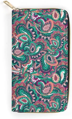 Colorful Paisley Pattern Women's Leather Small Wallet Clutch Wallet - Lightweight And Easy to Carry, 19.7x10.5cm, style-21-4