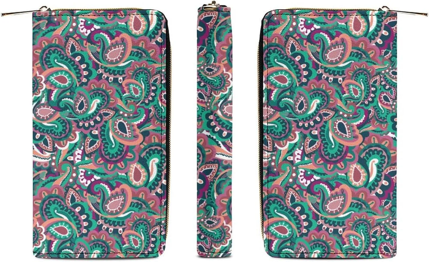 Colorful Paisley Pattern Women's Leather Small Wallet Clutch Wallet - Lightweight And Easy to Carry, 19.7x10.5cm, style-21-4