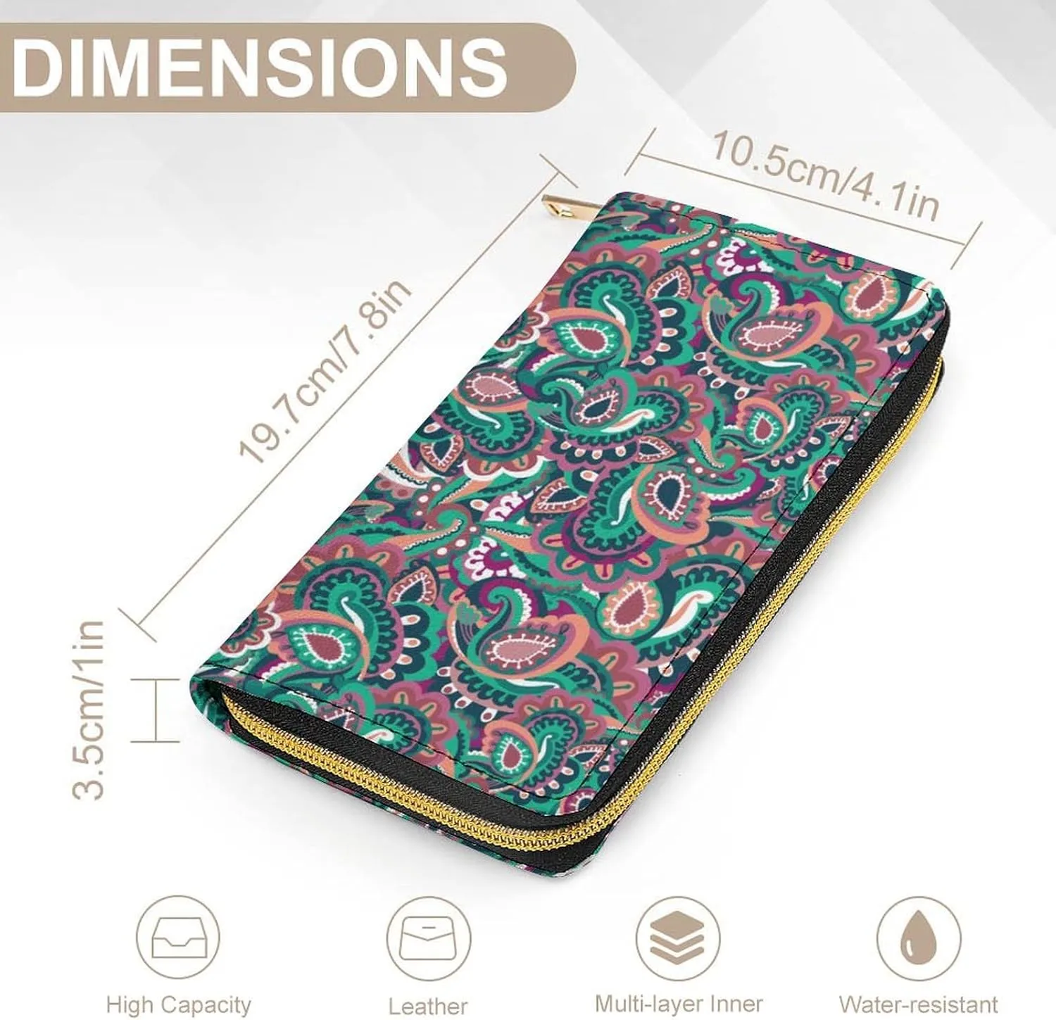 Colorful Paisley Pattern Women's Leather Small Wallet Clutch Wallet - Lightweight And Easy to Carry, 19.7x10.5cm, style-21-4