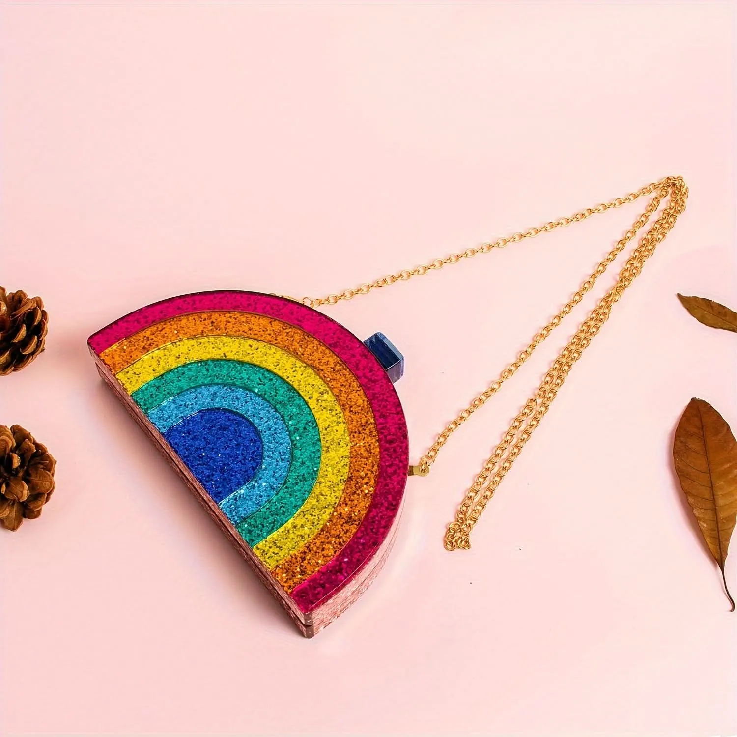 Colorful Rainbow Acrylic Clutch with Chain Strap