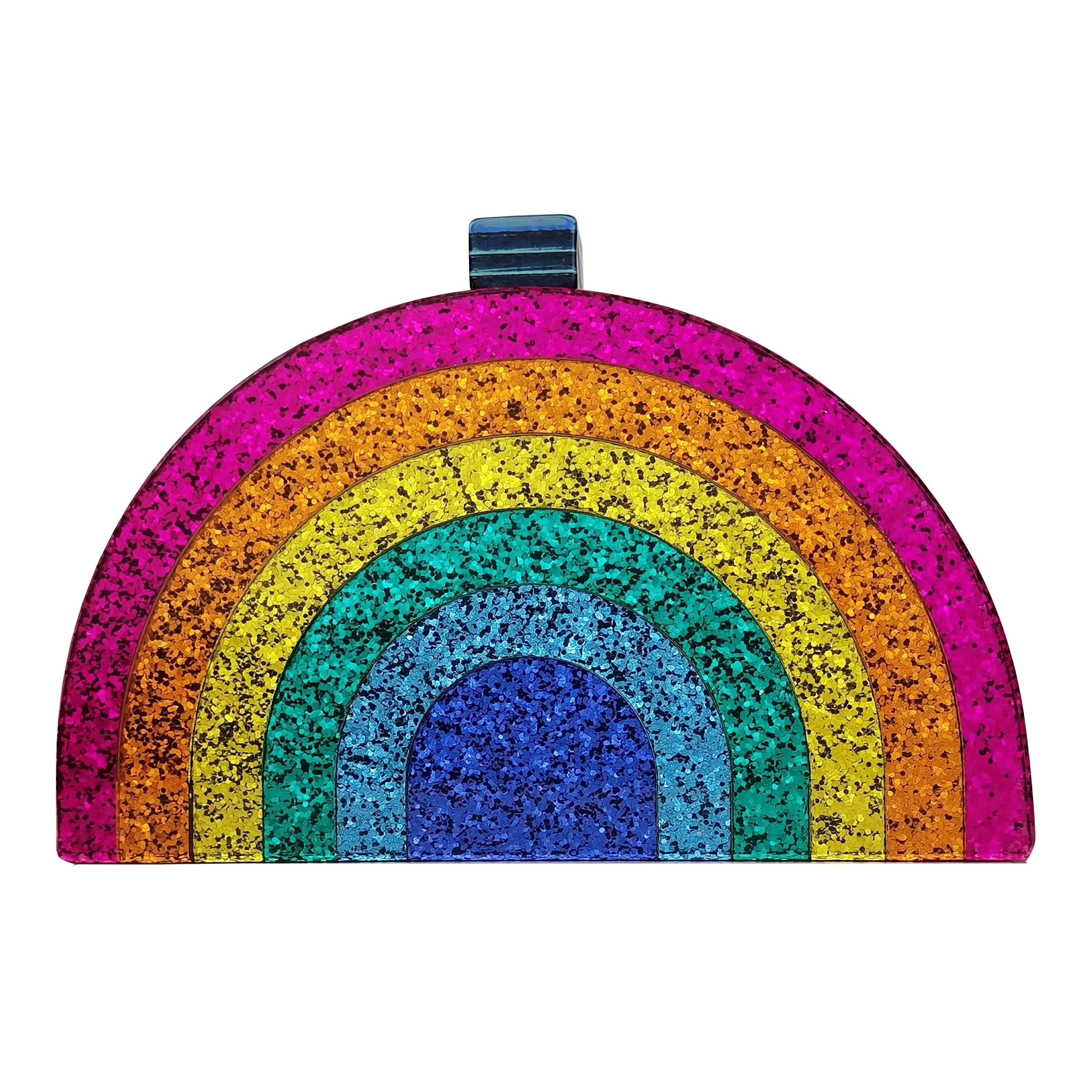 Colorful Rainbow Acrylic Clutch with Chain Strap