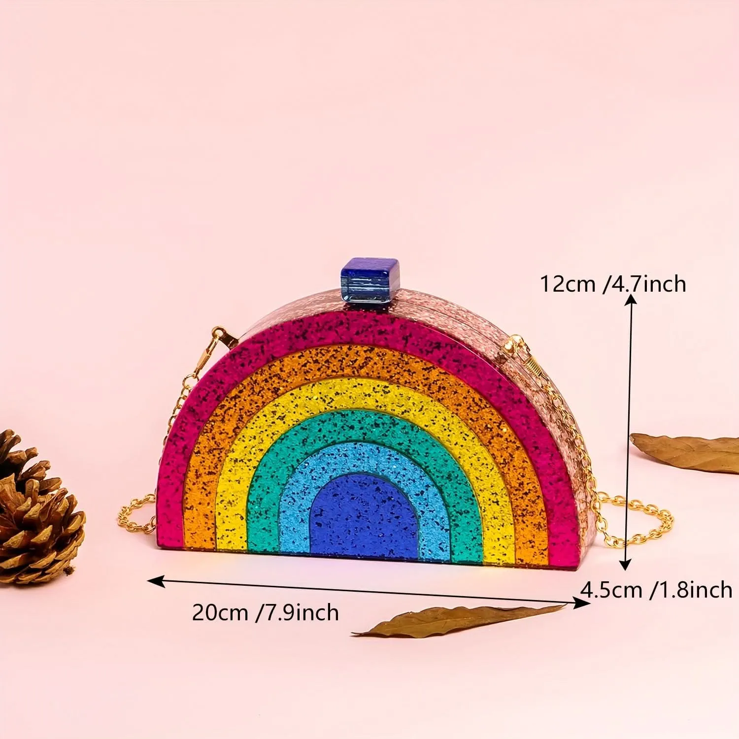 Colorful Rainbow Acrylic Clutch with Chain Strap