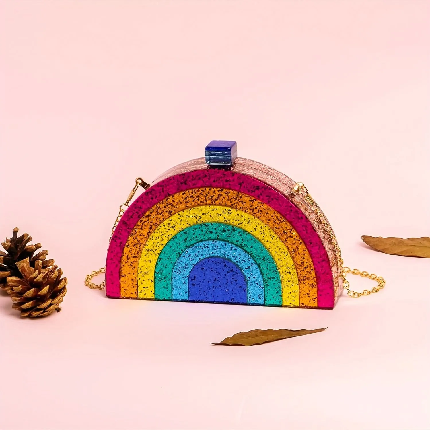 Colorful Rainbow Acrylic Clutch with Chain Strap