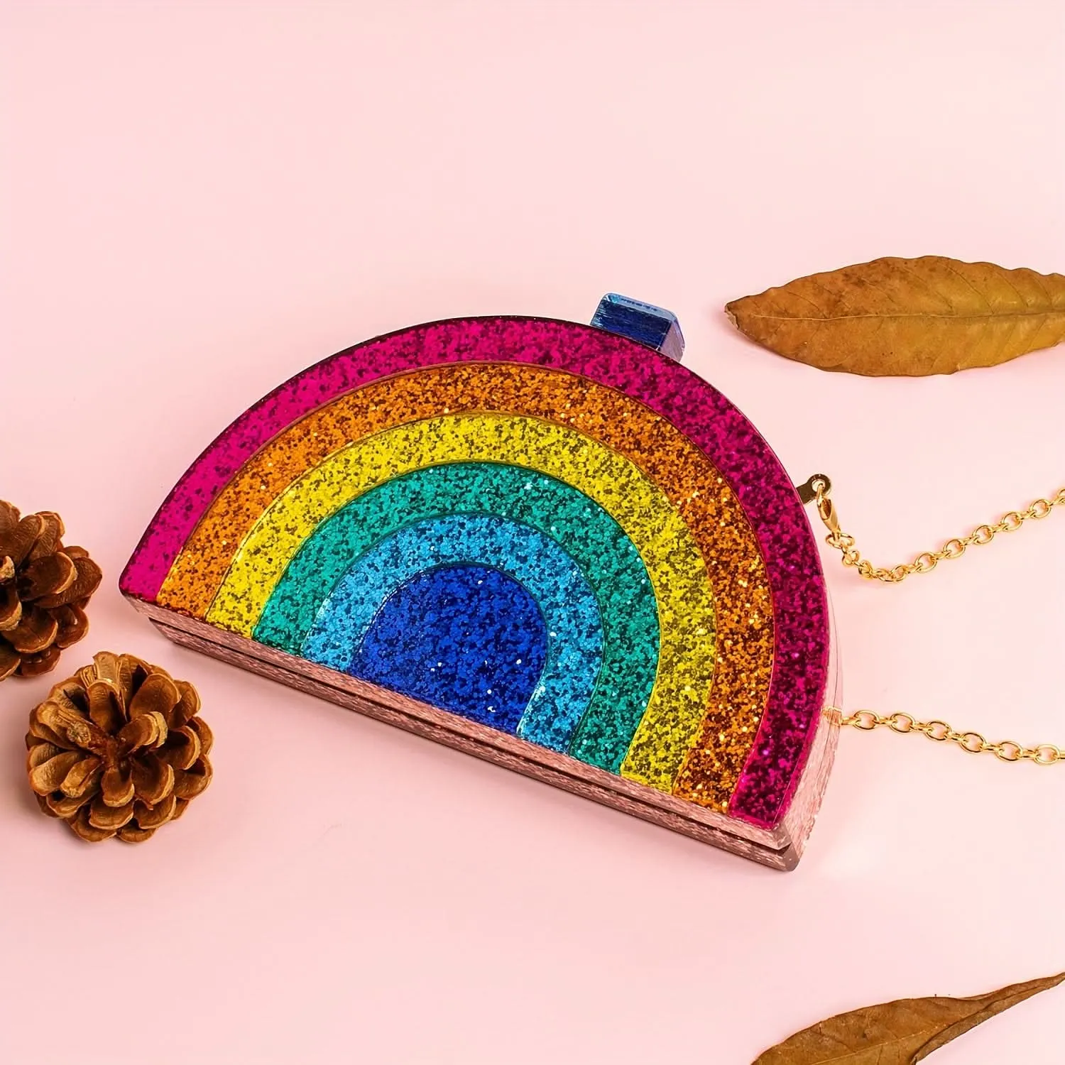 Colorful Rainbow Acrylic Clutch with Chain Strap