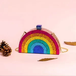 Colorful Rainbow Acrylic Clutch with Chain Strap