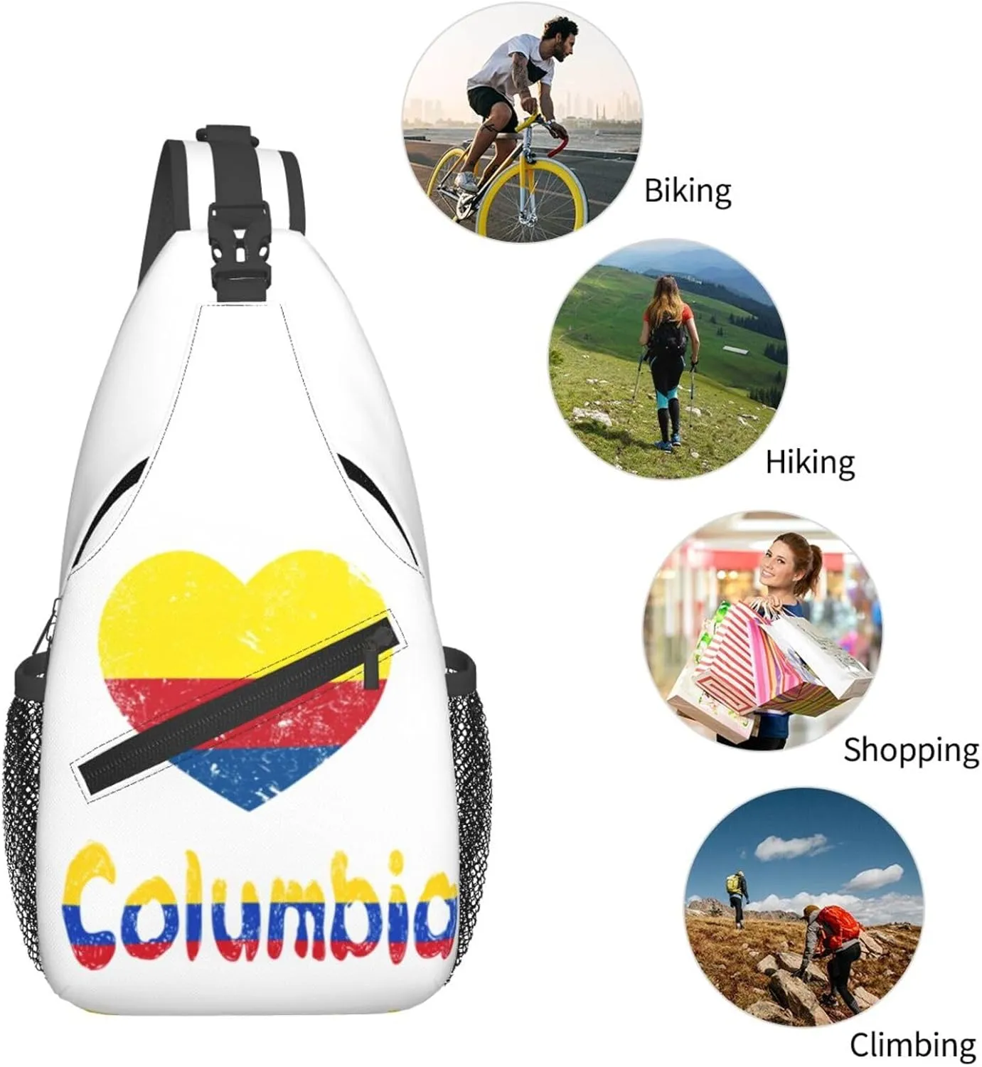 Columbia Sling Bag Columbia Flag Shoulder Bag Columbia Crossbody Chest Daypack Casual Backpack Bag for Colombians
