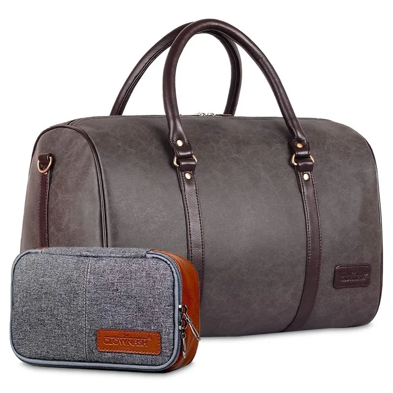Combo: Lincoln Vegan Leather Travel Duffel Bag & Toiletry Kit | Spacious | 29 L | Ash Grey