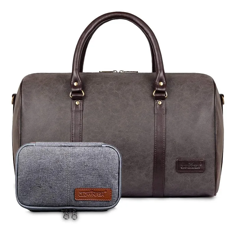 Combo: Lincoln Vegan Leather Travel Duffel Bag & Toiletry Kit | Spacious | 29 L | Ash Grey