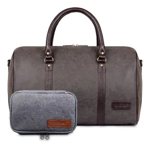 Combo: Lincoln Vegan Leather Travel Duffel Bag & Toiletry Kit | Spacious | 29 L | Ash Grey