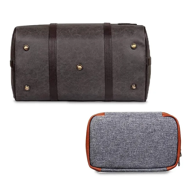 Combo: Lincoln Vegan Leather Travel Duffel Bag & Toiletry Kit | Spacious | 29 L | Ash Grey