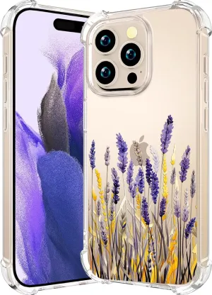 Compatible with iPhone 16 Pro Case Clear Cute for Women - Rugged Phone Cases Funda Protector Cover Skin (Lavender Flower Garden Meadow Blossom)
