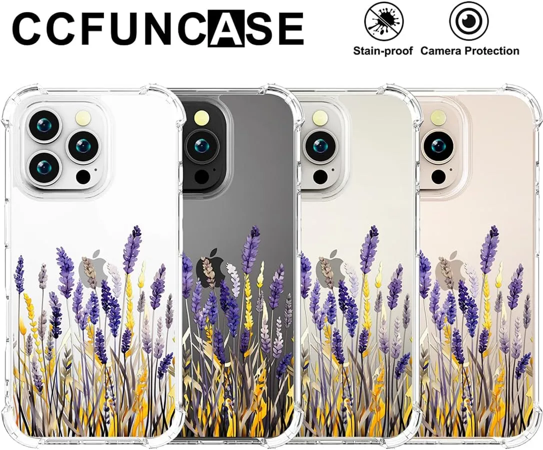 Compatible with iPhone 16 Pro Case Clear Cute for Women - Rugged Phone Cases Funda Protector Cover Skin (Lavender Flower Garden Meadow Blossom)