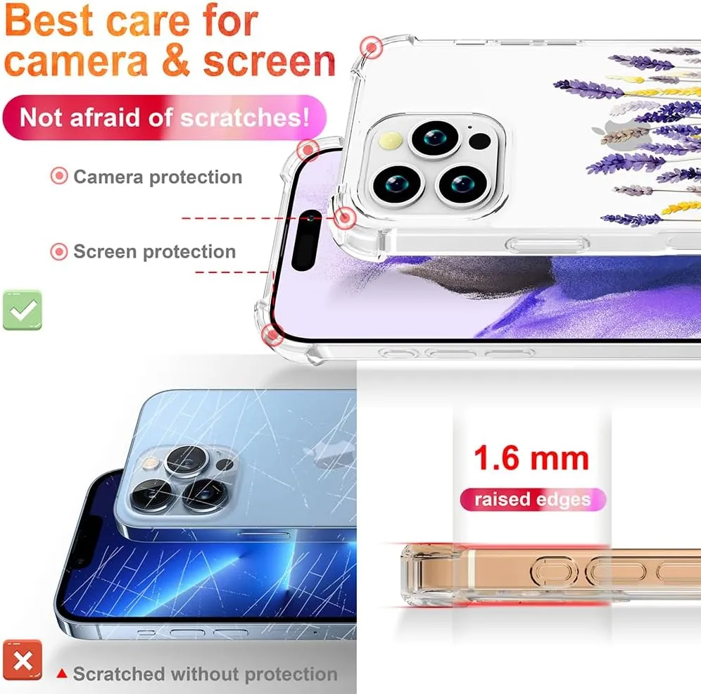 Compatible with iPhone 16 Pro Case Clear Cute for Women - Rugged Phone Cases Funda Protector Cover Skin (Lavender Flower Garden Meadow Blossom)