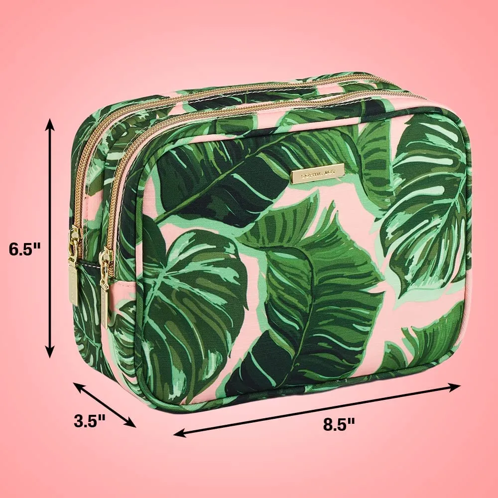 Conair Makeup Bag - Travel Toiletry Bag - Cosmetic Bag - Toiletry Bag for Women - Double Zip Organizer - Pink Palm Print