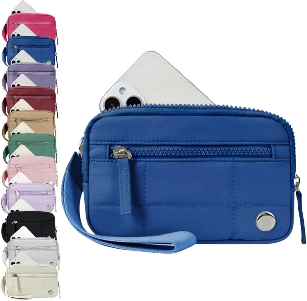 Convely Essential Wristlet - 2025 Wristlet Wallets for Women with 3 Zipper Purse Nylon Quilted Wallet Small Wallet Wristlet