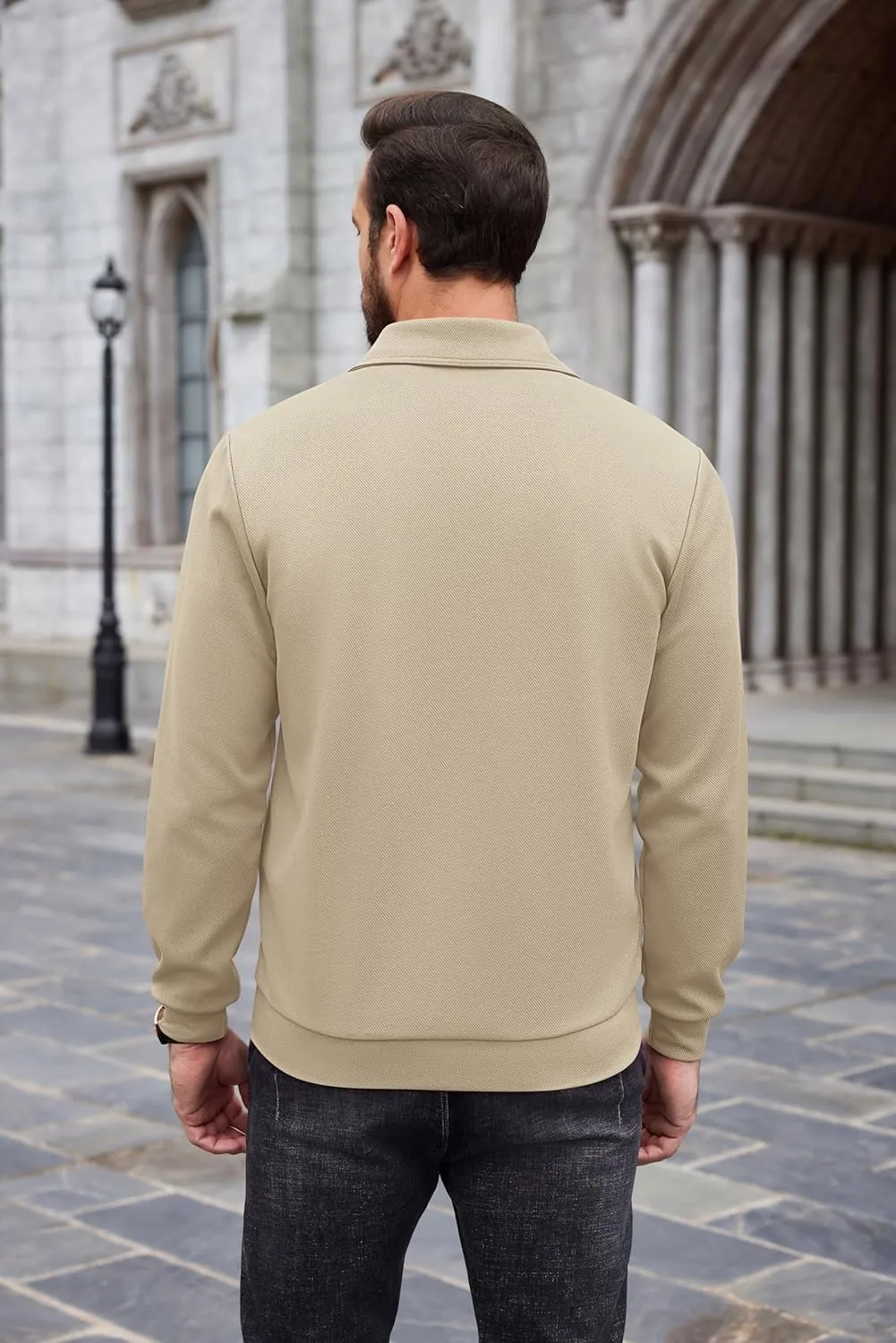 COOFANDY Mens Quarter Zip Pullover Quilted Sweatshirt Long Sleeve Mock Neck Sweater Polo Half Zip Pullover with Pocket