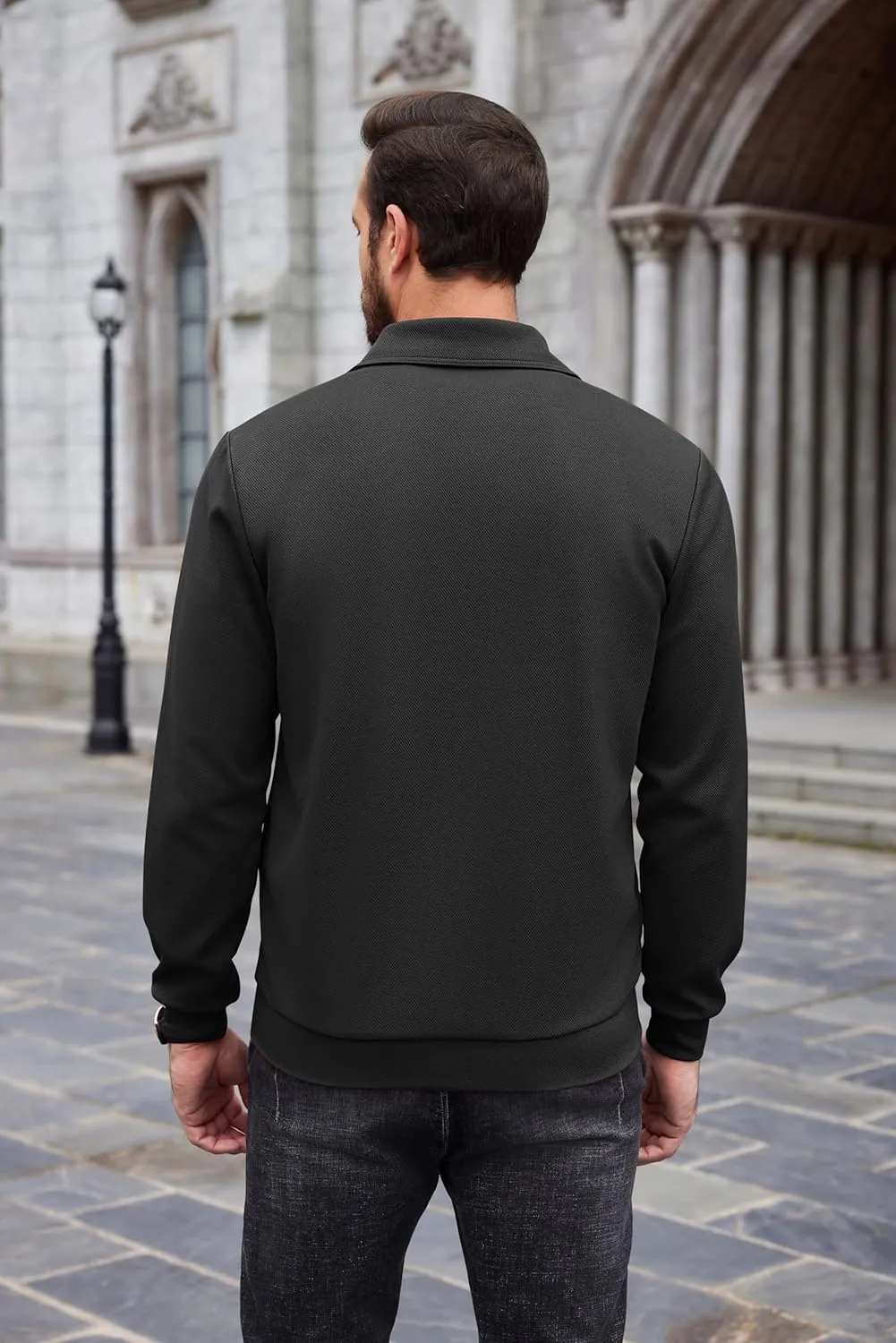 COOFANDY Mens Quarter Zip Pullover Quilted Sweatshirt Long Sleeve Mock Neck Sweater Polo Half Zip Pullover with Pocket