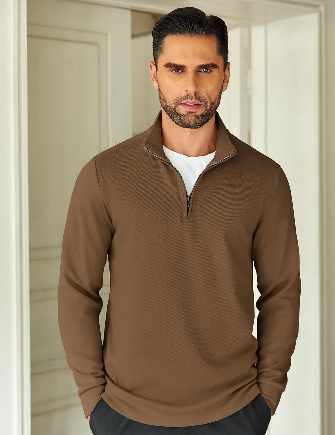 COOFANDY Men's Quarter Zip Up Pullover Lightweight Mock Neck Sweatshirt Casual Long Sleeve Polo Shirt