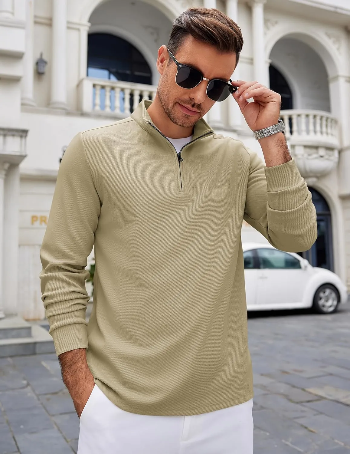 COOFANDY Men's Quarter Zip Up Pullover Lightweight Mock Neck Sweatshirt Casual Long Sleeve Polo Shirt