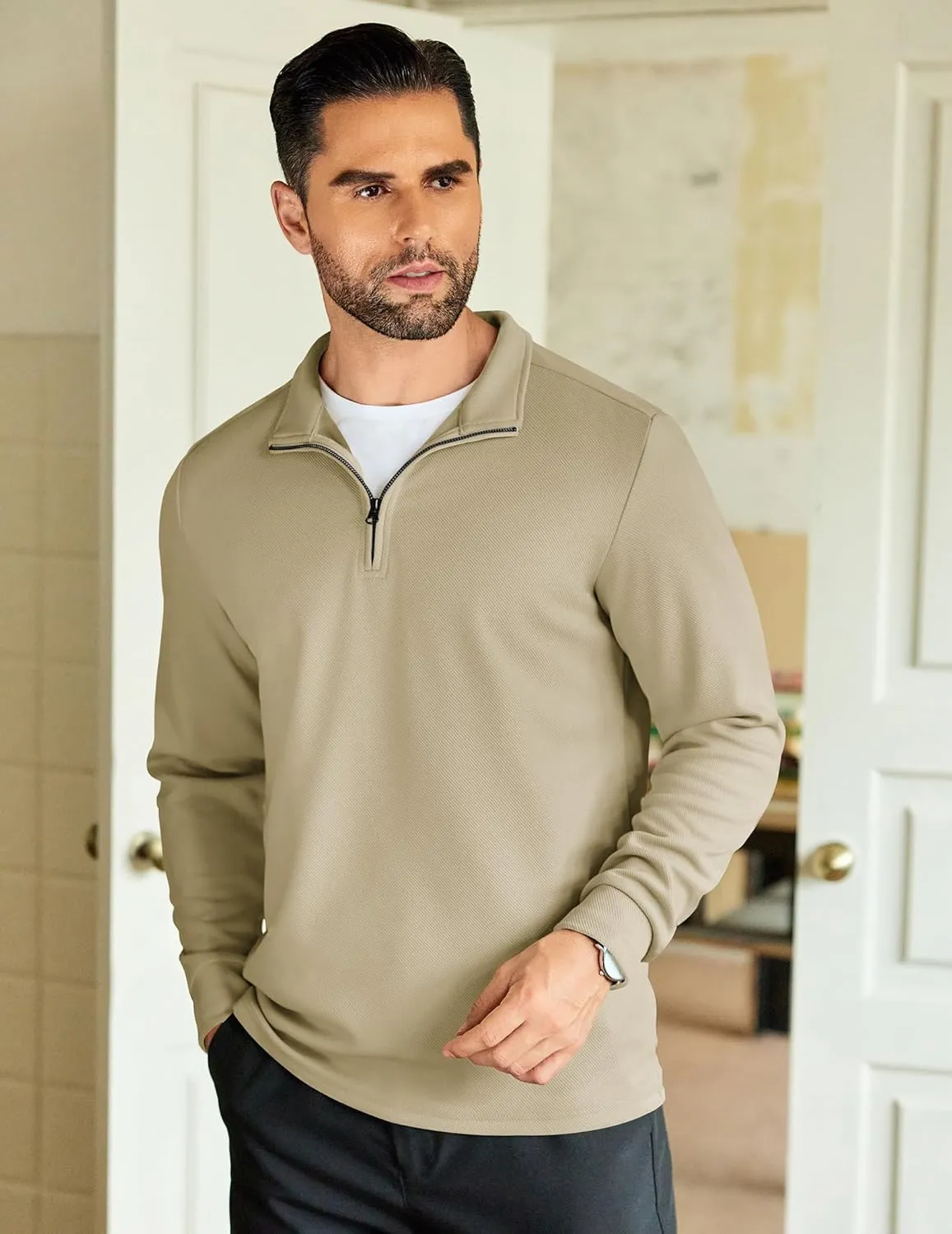 COOFANDY Men's Quarter Zip Up Pullover Lightweight Mock Neck Sweatshirt Casual Long Sleeve Polo Shirt