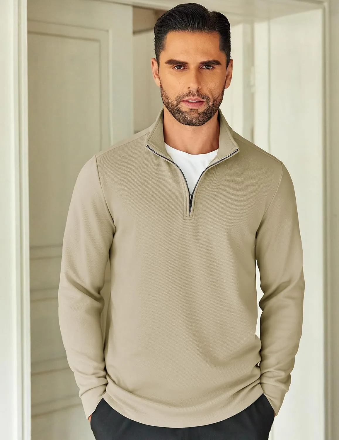 COOFANDY Men's Quarter Zip Up Pullover Lightweight Mock Neck Sweatshirt Casual Long Sleeve Polo Shirt