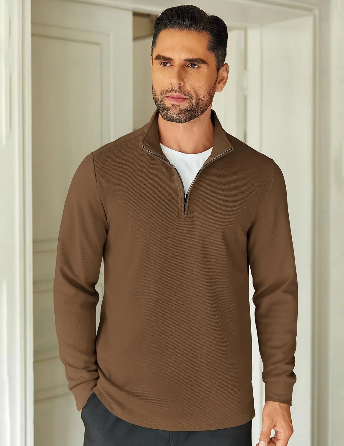 COOFANDY Men's Quarter Zip Up Pullover Lightweight Mock Neck Sweatshirt Casual Long Sleeve Polo Shirt