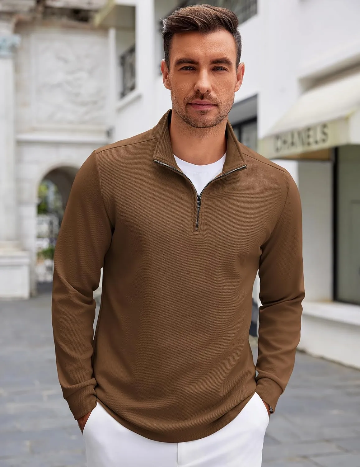 COOFANDY Men's Quarter Zip Up Pullover Lightweight Mock Neck Sweatshirt Casual Long Sleeve Polo Shirt