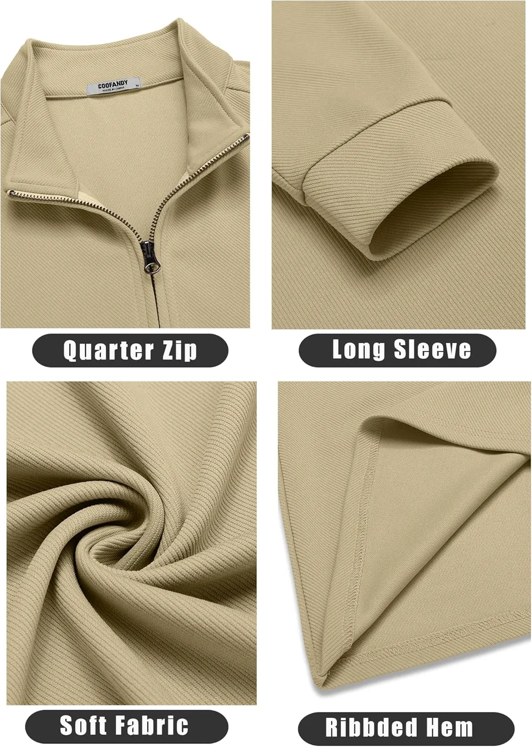 COOFANDY Men's Quarter Zip Up Pullover Lightweight Mock Neck Sweatshirt Casual Long Sleeve Polo Shirt